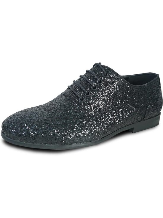 Men\'s Black Glitter Loafers Lace Up Oxford Cap Toe Metallic Slip On Party Shoes main image 5
